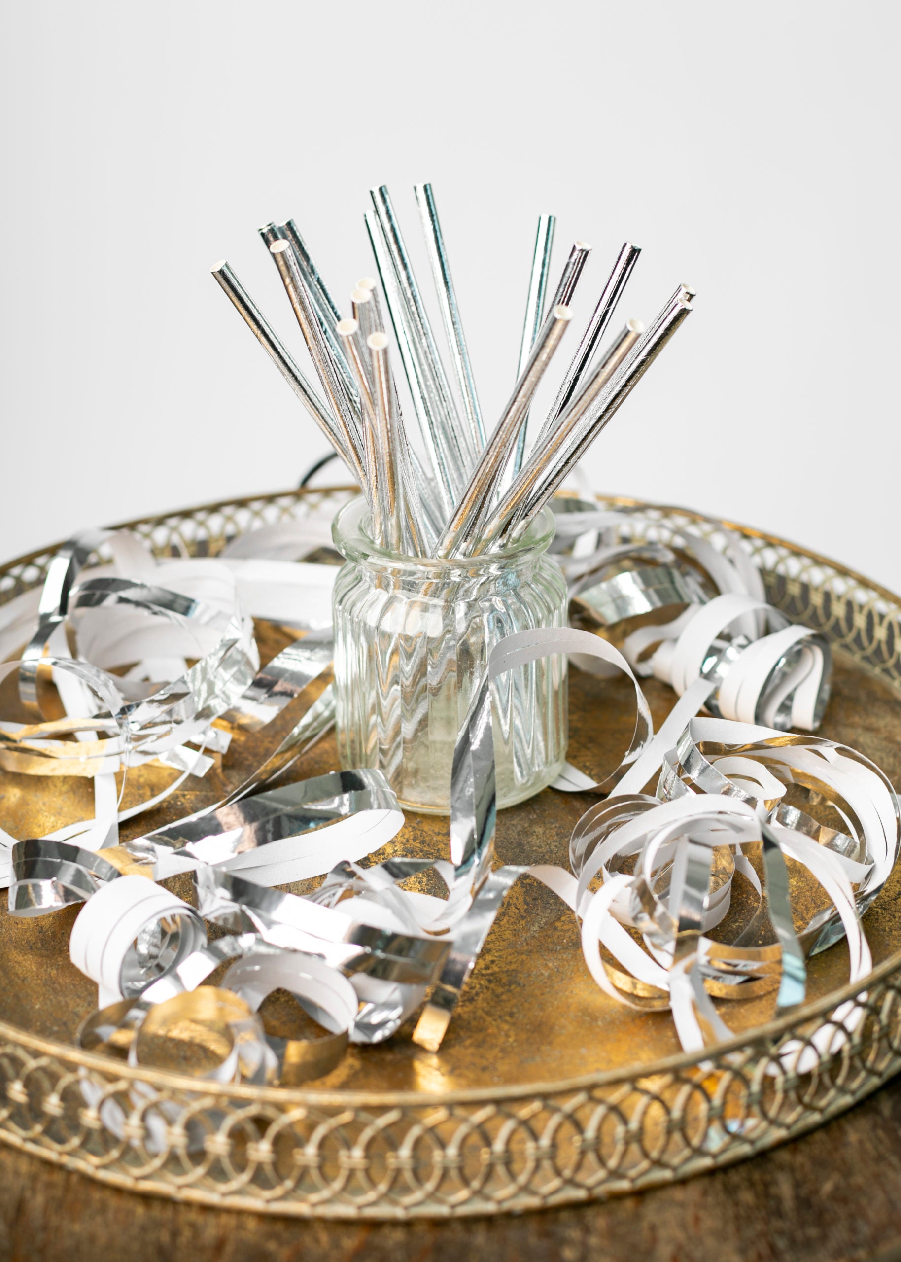 20 Paper Straws 6mm x 197mm Metallic Silver
