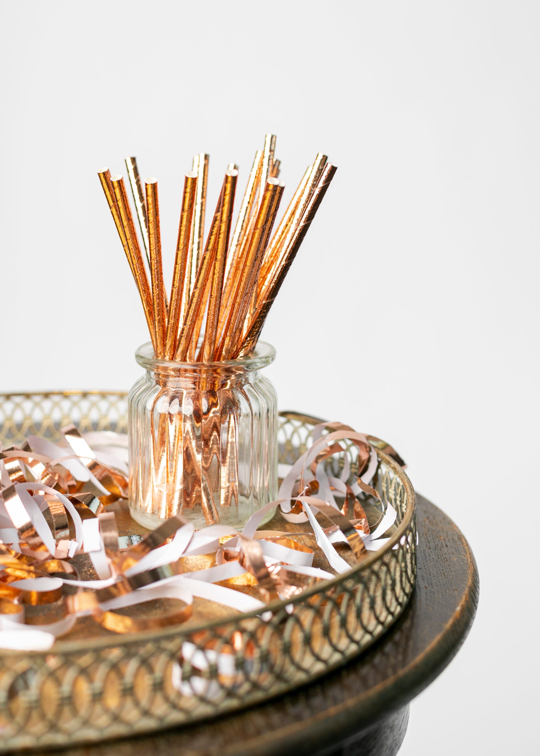 20 Paper Straws 6mm x 197mm Metallic Rose Gold