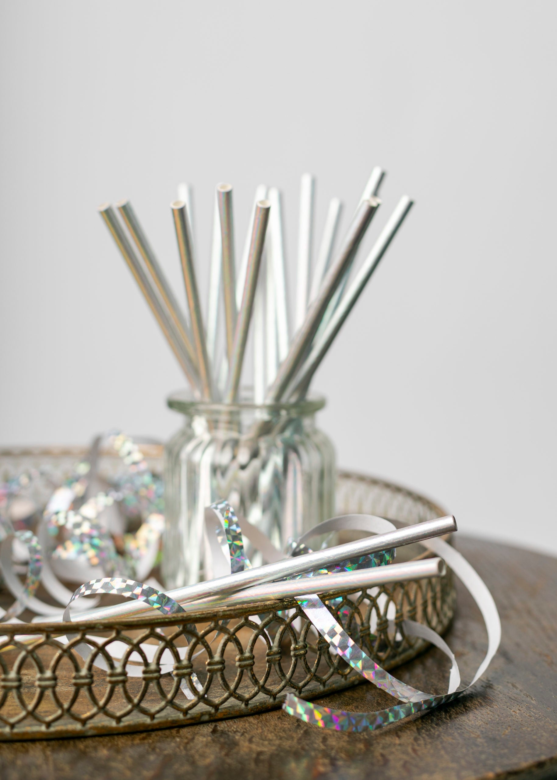 20 Paper straws 6mm x 197mm striped iridescent