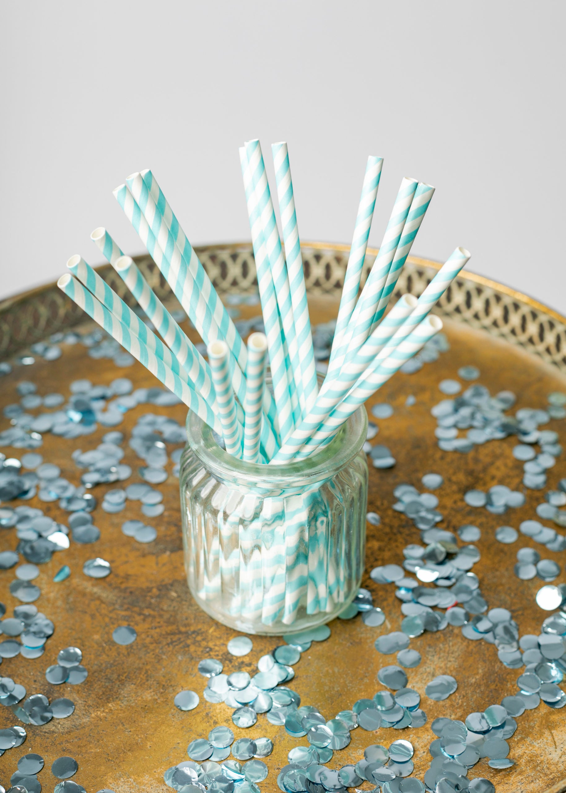 20 Paper straws 6mm x 197mm striped Baby Blue