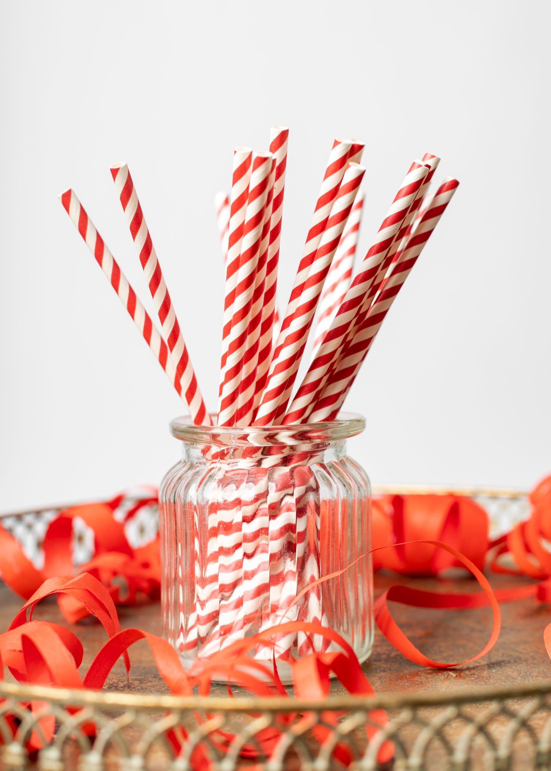 20 Paper Straws 6mm x 197mm Striped Red