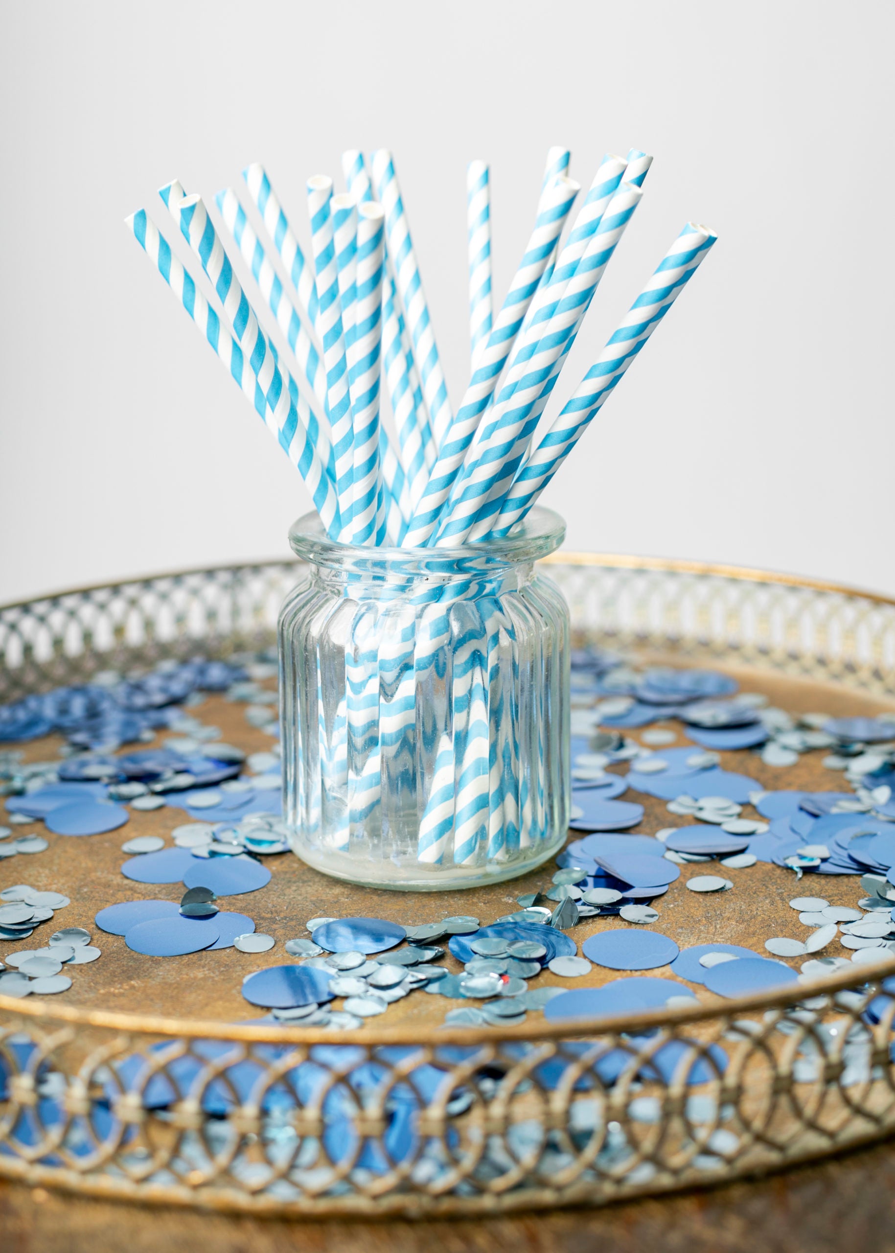 20 Paper straws 6mm x 197mm striped Blue