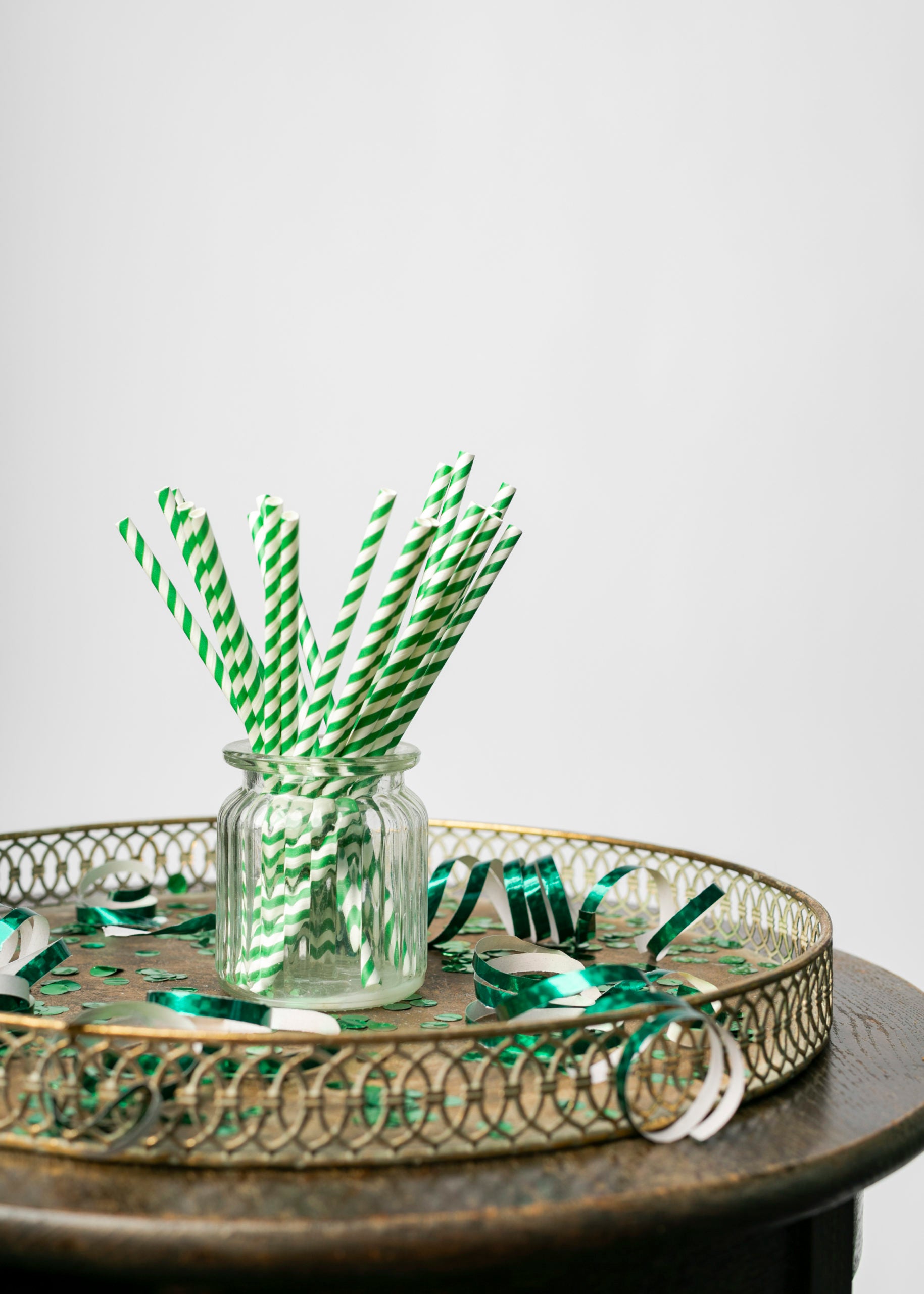 20 Paper straws 6mm x 197mm striped Green