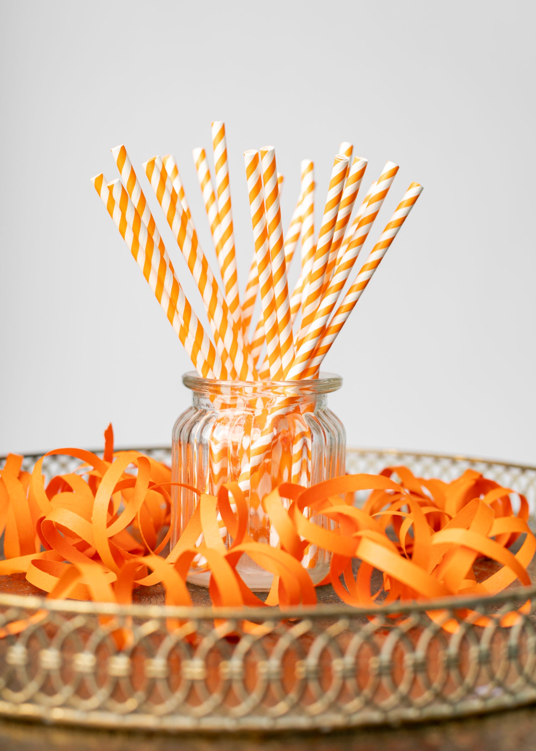 20 Paper straws 6mm x 197mm striped Orange