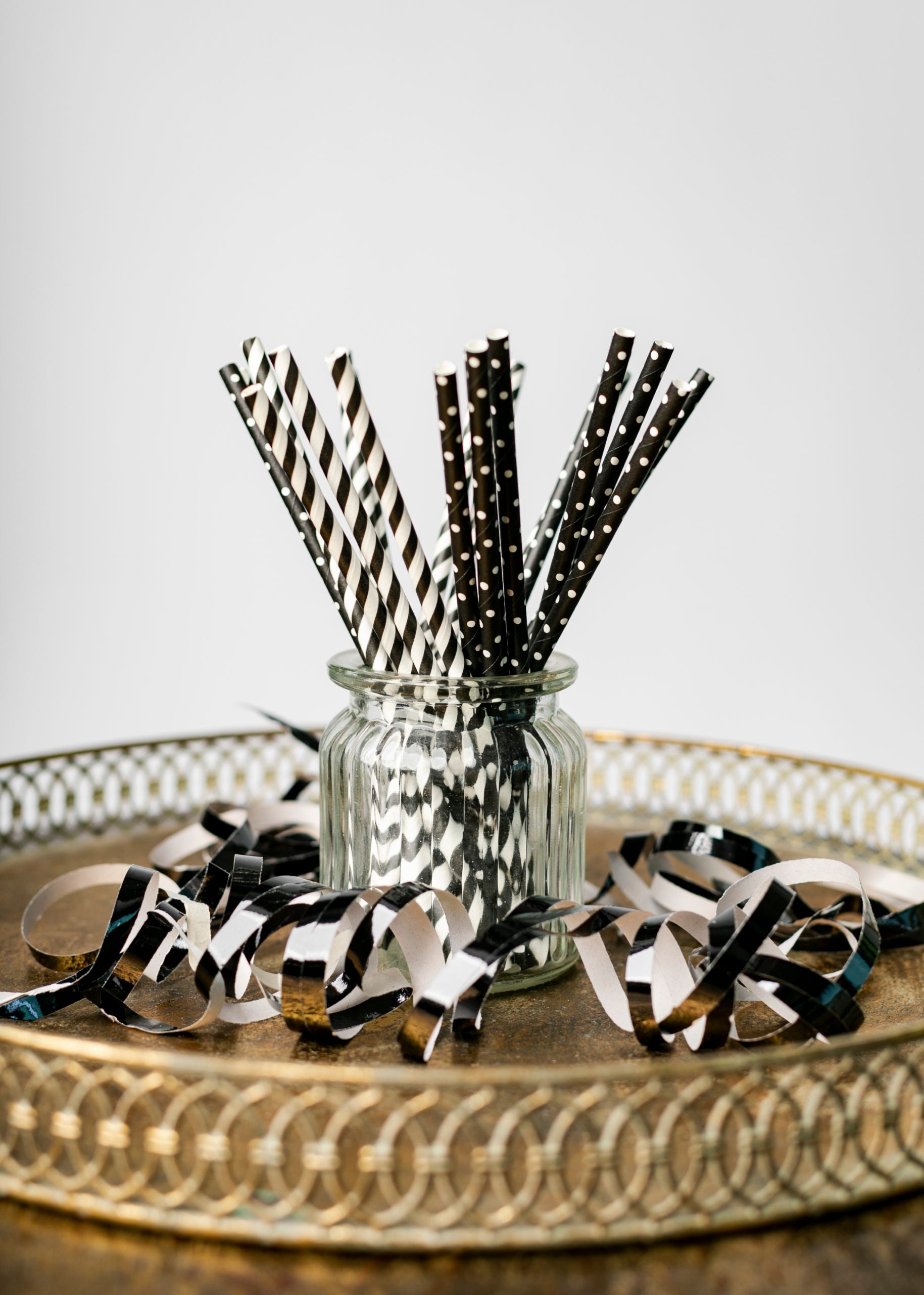 20 Paper straws 6mm x 197mm striped Black