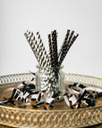 20 Paper straws 6mm x 197mm striped Black