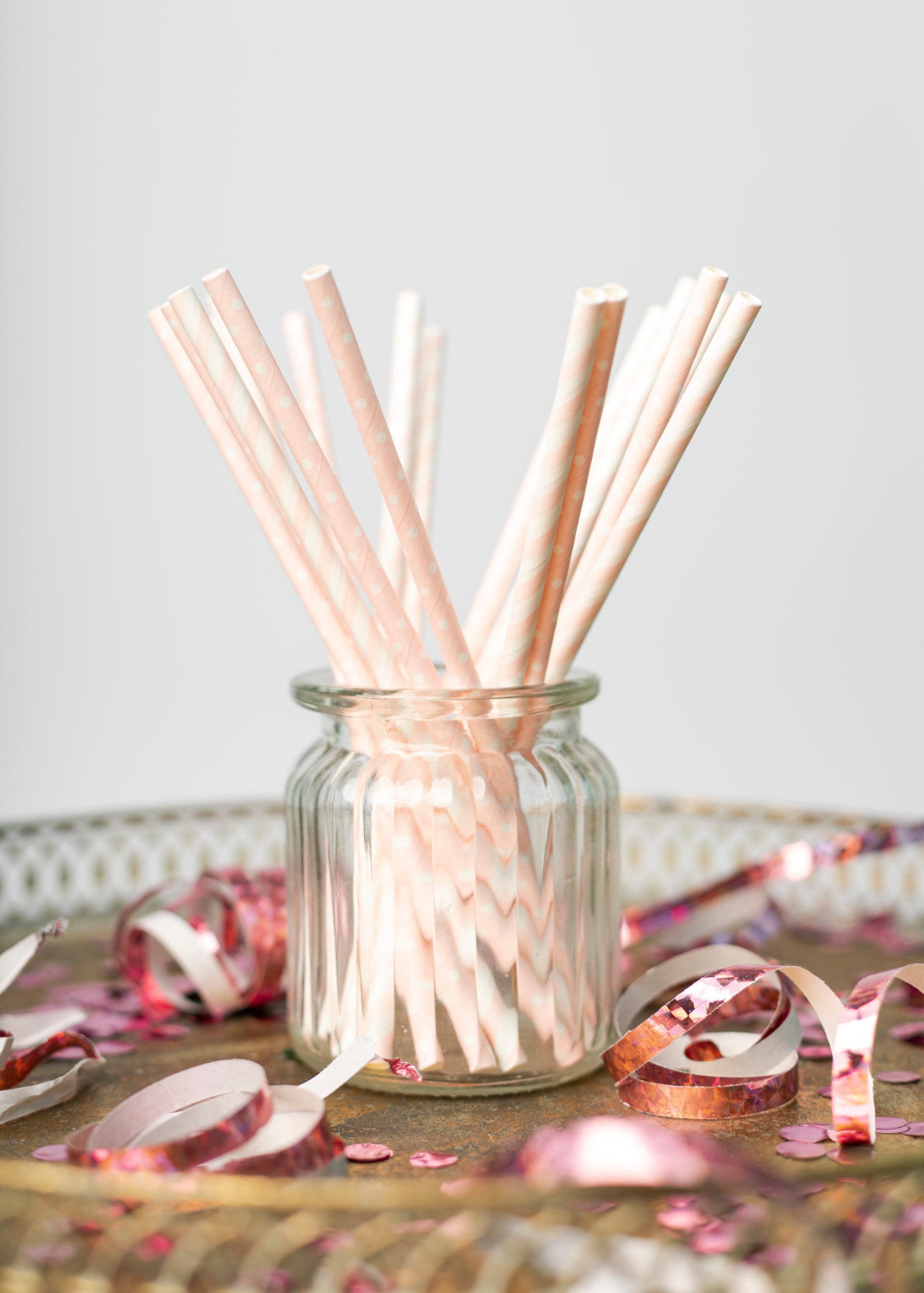 20 Paper straws 6mm x 197mm striped Baby Pink