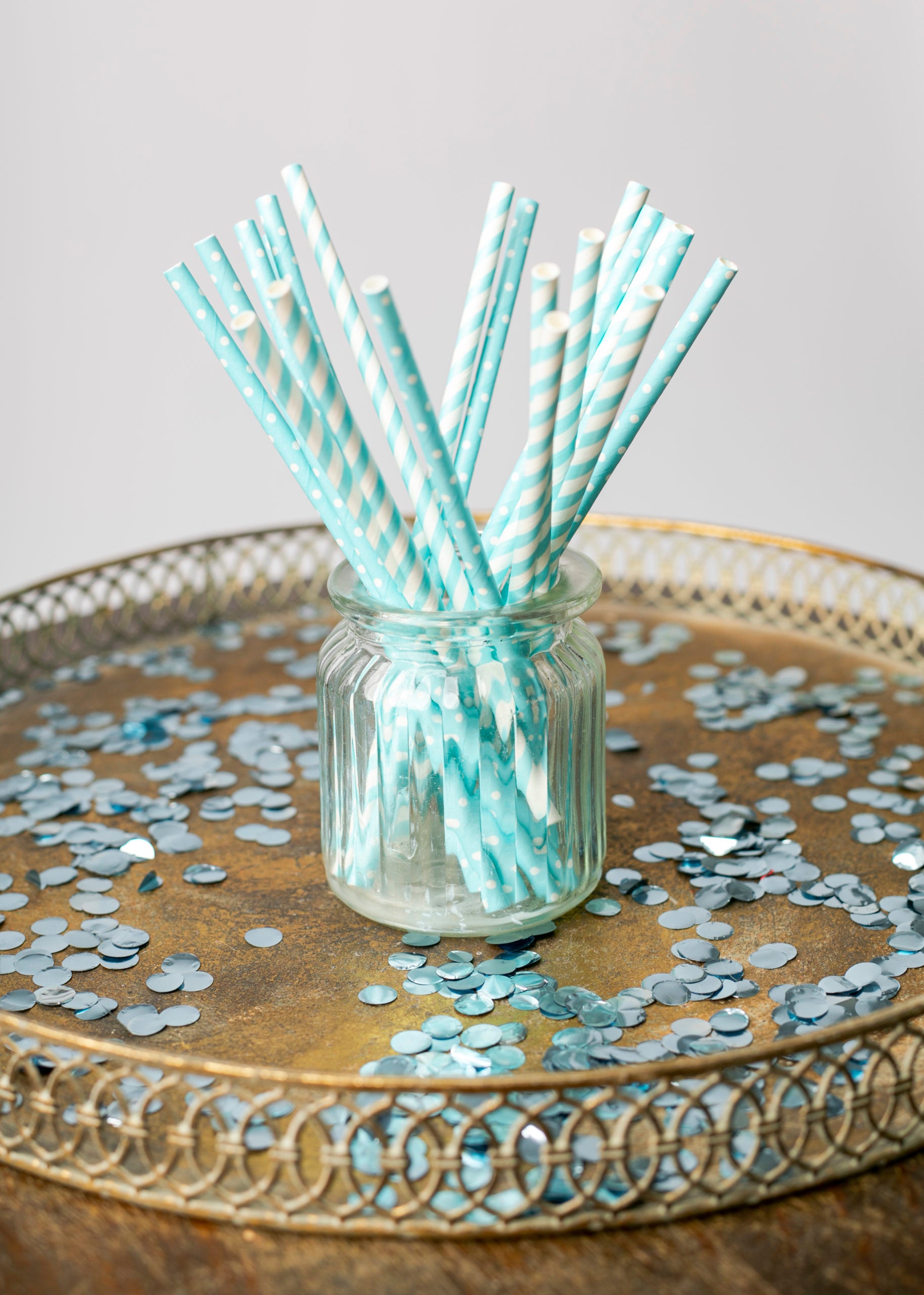 20 Paper straws 6mm x 197mm striped Baby Blue