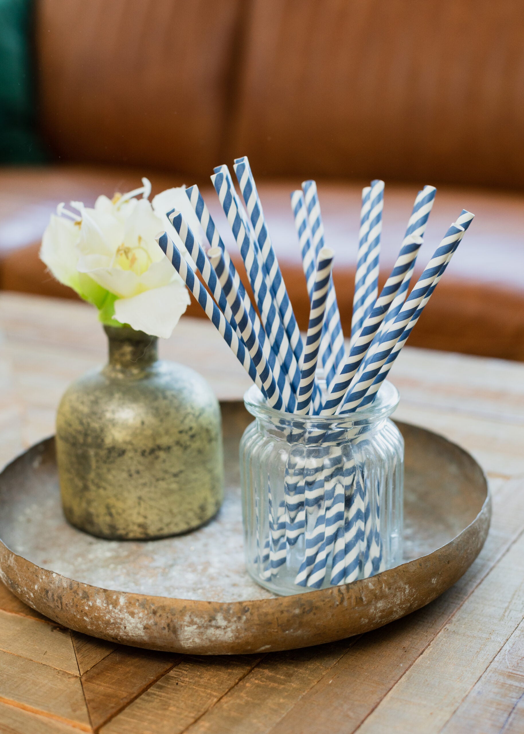 20 Paper straws 6mm x 197mm striped Dark Blue