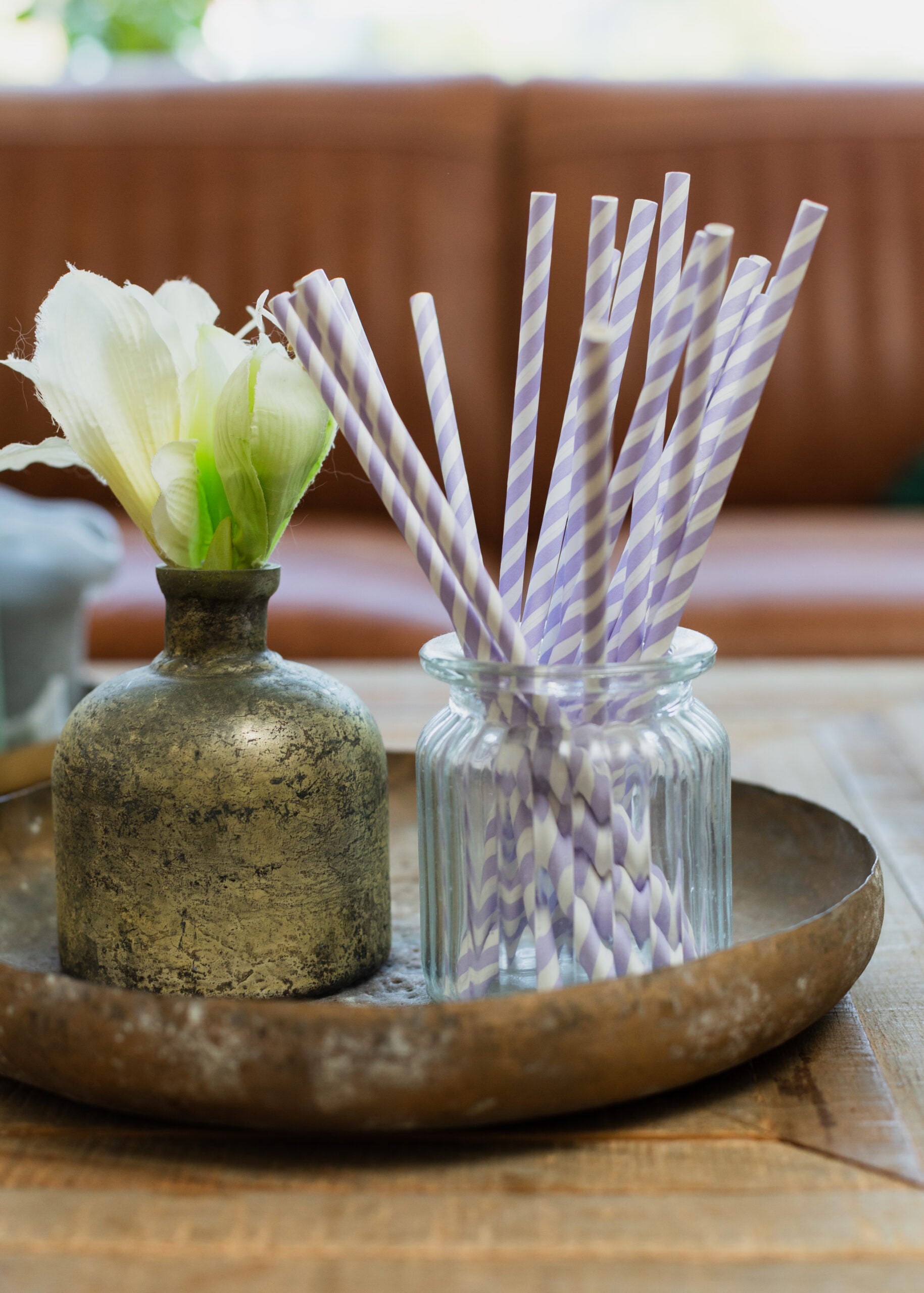 20 Paper straws 6mm x 197mm striped Lilac
