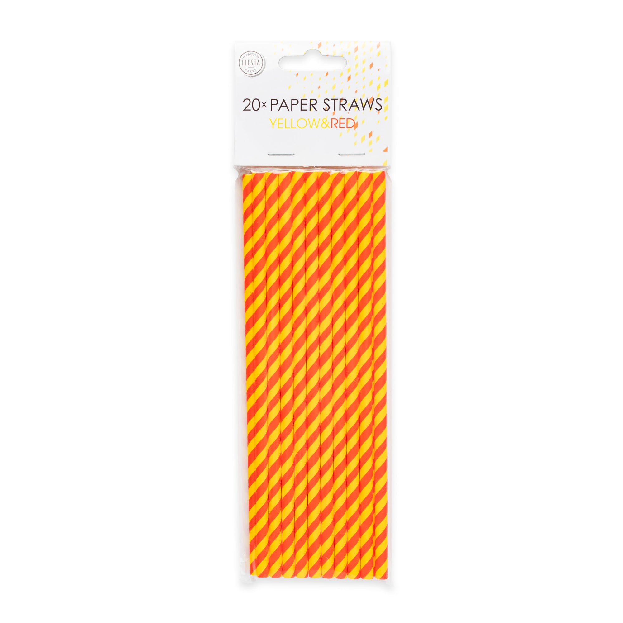 20 Paper straws 6mm x 197mm striped yellow-red