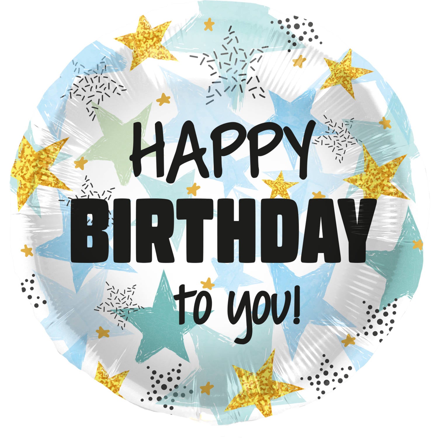 Stars Blue Gold Birthday Round Balloon