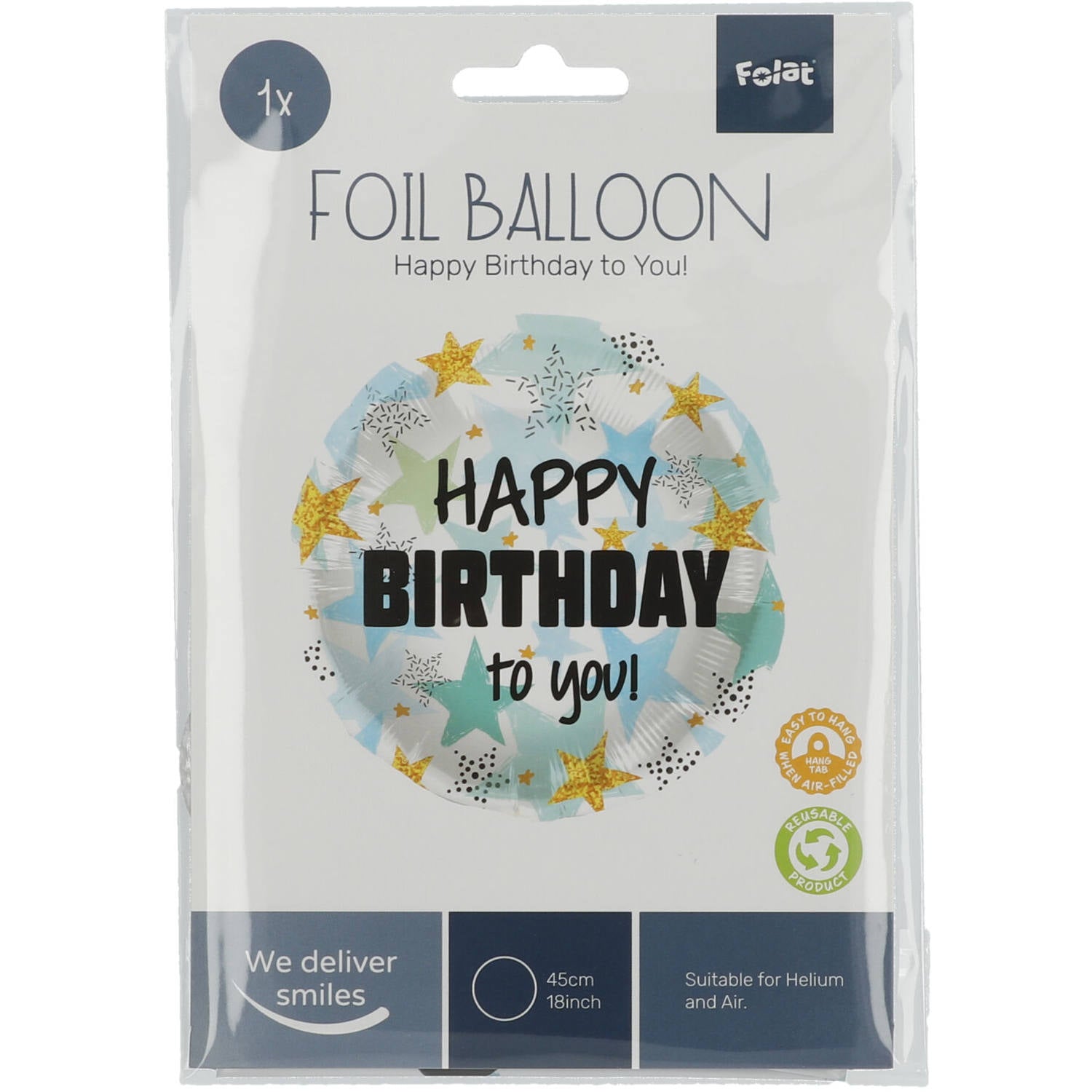 Stars Blue Gold Birthday Round Balloon