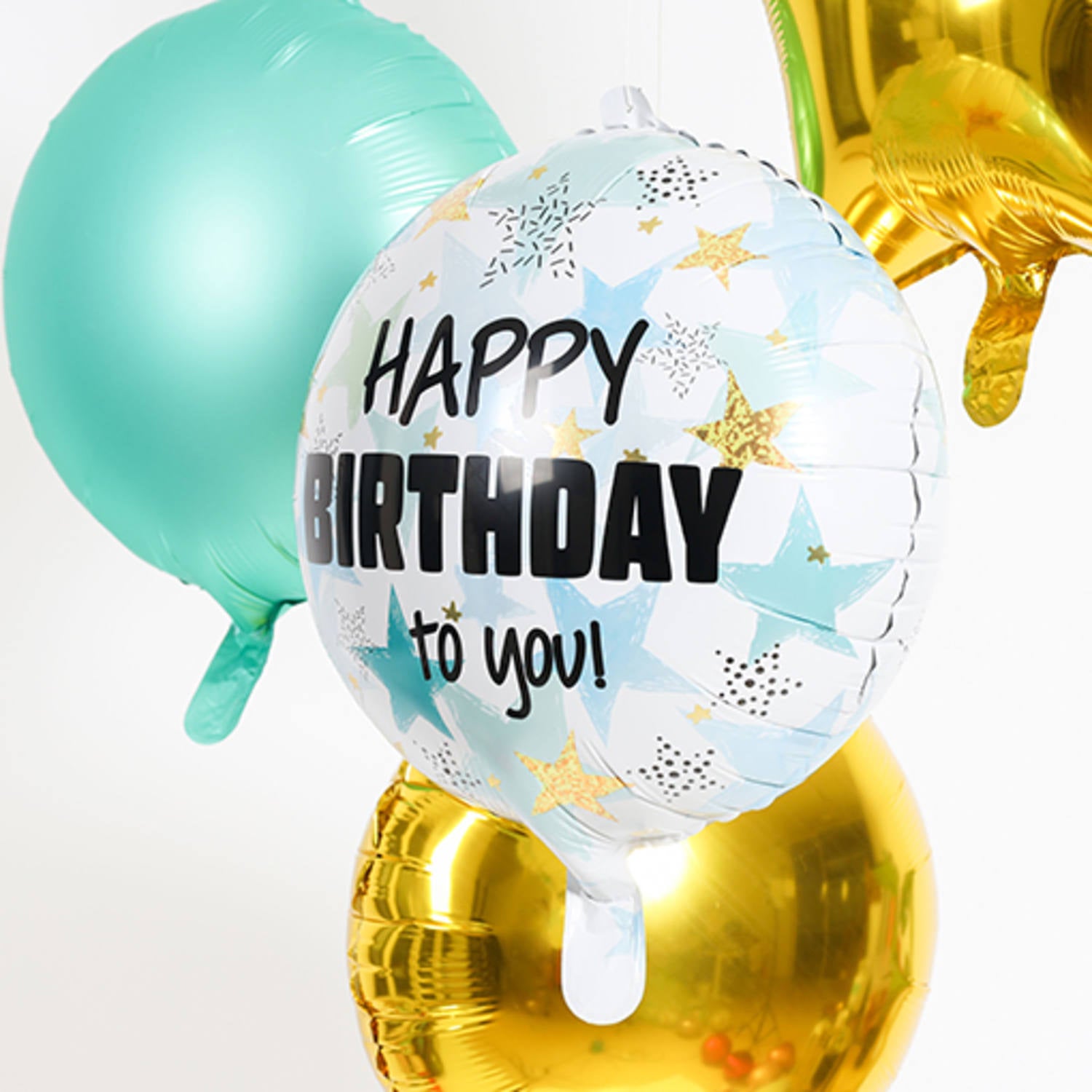 Stars Blue Gold Birthday Round Balloon