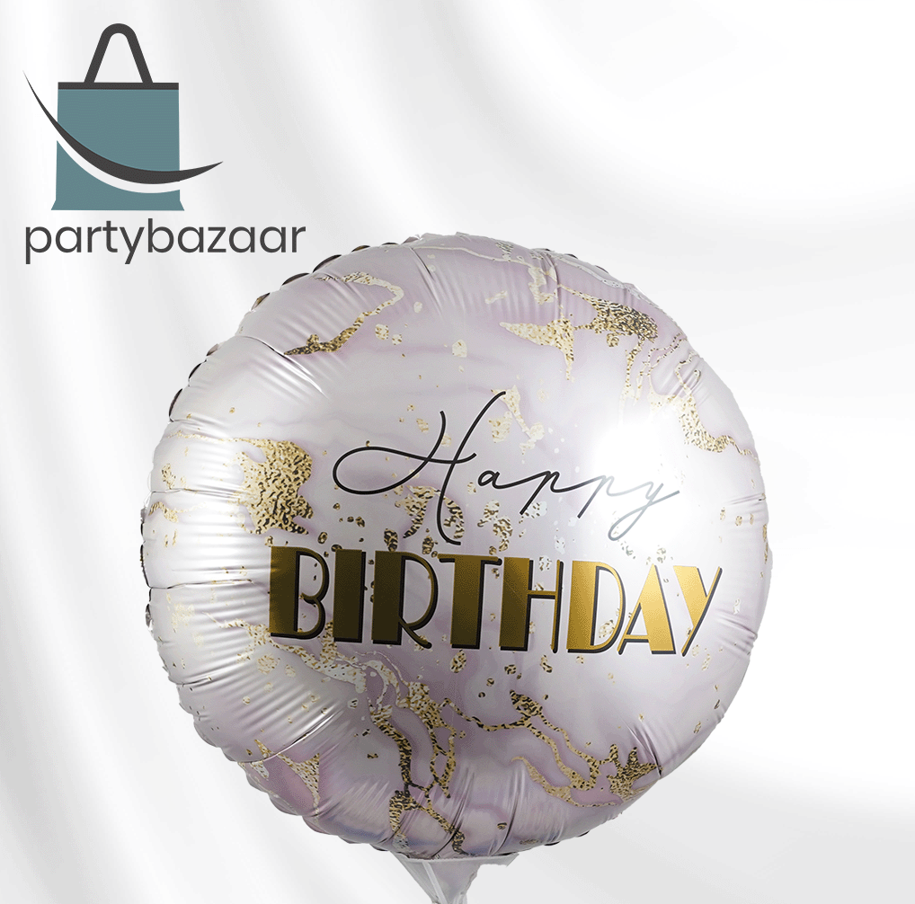 Birthday Marble Pink Round Balloon