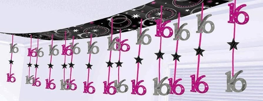 Sweet 16 Sparkle Foil Ceiling Decoration 10ft- 1Pc