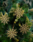 Gold Glitter Snow Flake Ornament- 6Pc