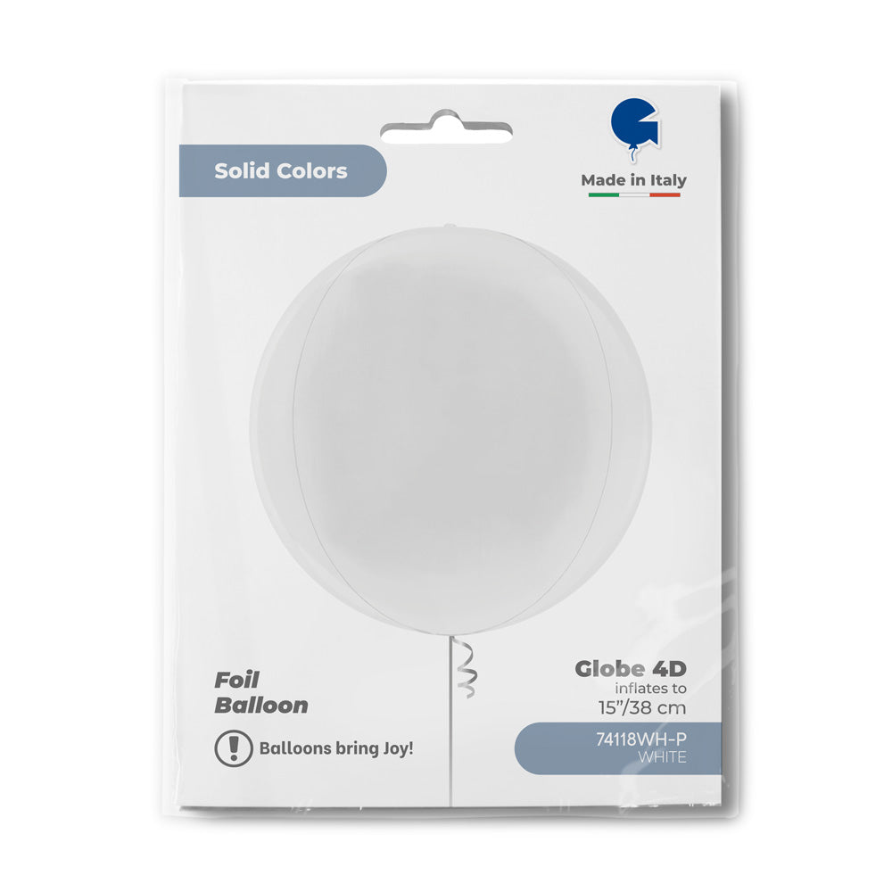 Globe White 4D Balloons (Air-filled) - 15 Inches