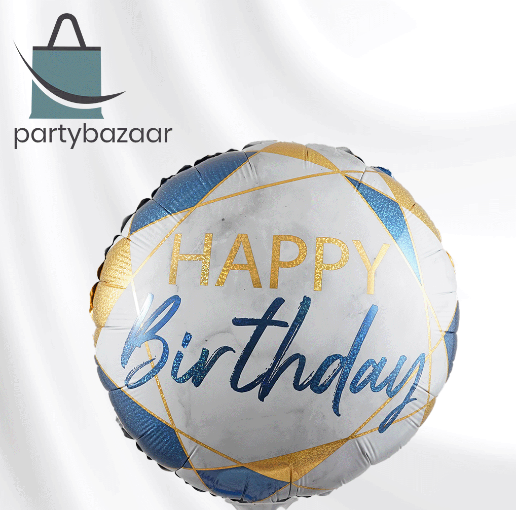 Marble Blue Happy Birthday Round Balloon