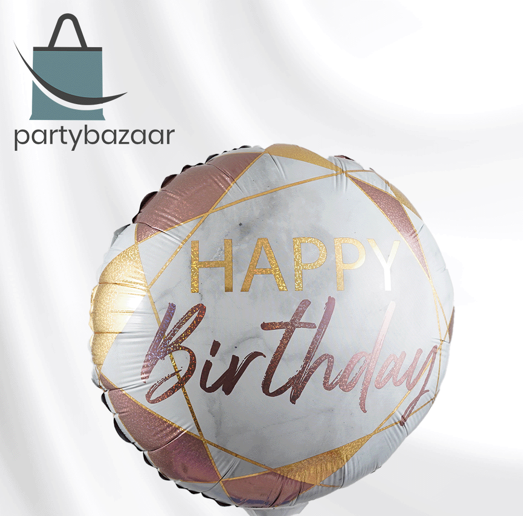 Marble Pink Happy Birthday Round Balloon