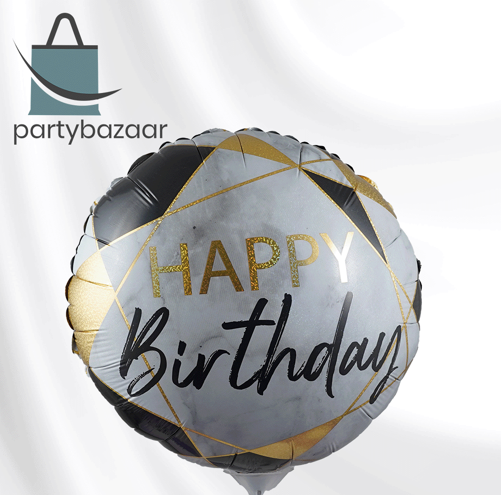 Happy Birthday Marble Mate Black Round Balloon (Helium) - 18 Inches