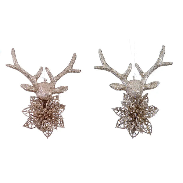 Premium 14 Cm Plastic Gold Deer Head Ornament- 1 Pc