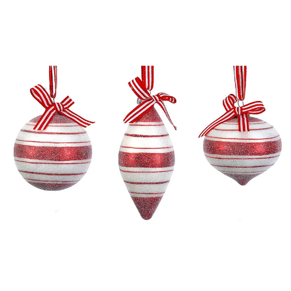 Premium 8 Cm Glass Red, White, Drop Onion Ornament- 1 Pc