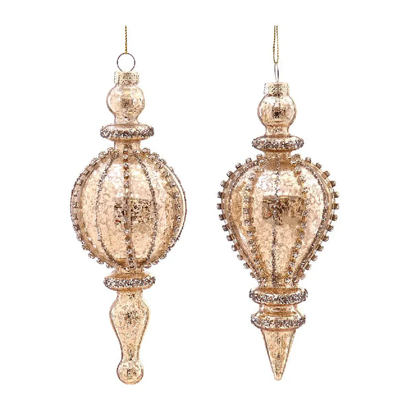 Premium 20 Cm Glass Gold Finial Ornament with Strass Decoration - 1 Pc