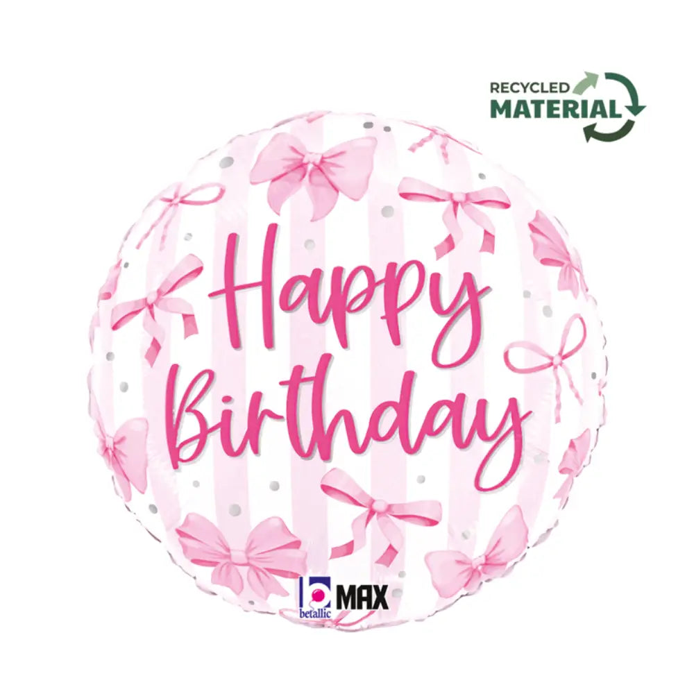 Happy Birthday Pretty Pink Bow Round Balloon