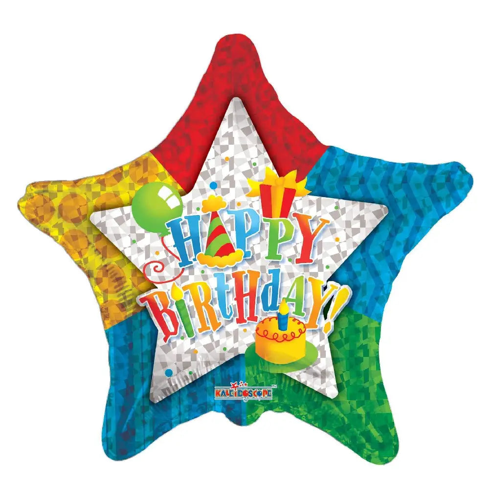 Birthday Patterned Star Prismatic Star Balloon