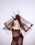 Devil Horns Headband with Tulle Black 30x76 cm