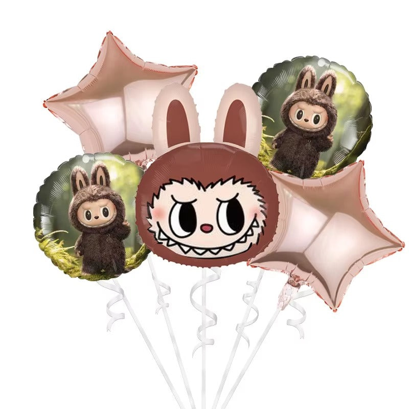 Labubu Head Brown Foil Balloon (Set 3 - Pack of 5)