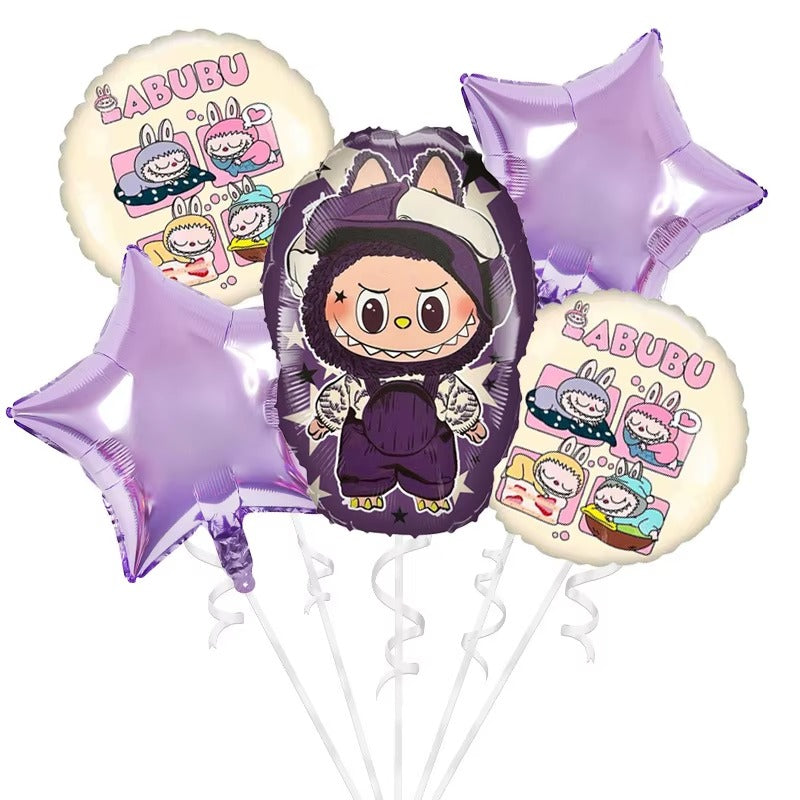 Labubu Foil Balloon Modern Style Fabric Set (Pack of 5)