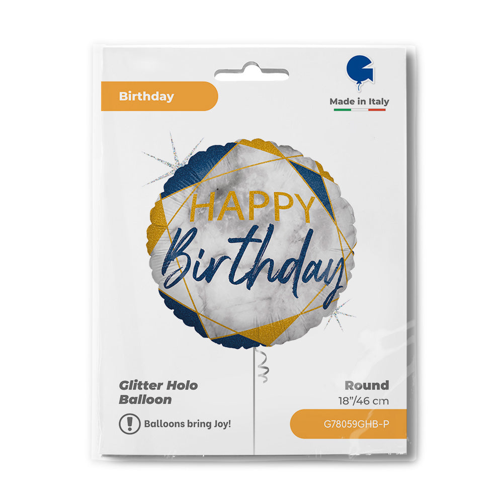 Marble Blue Happy Birthday Round Balloon