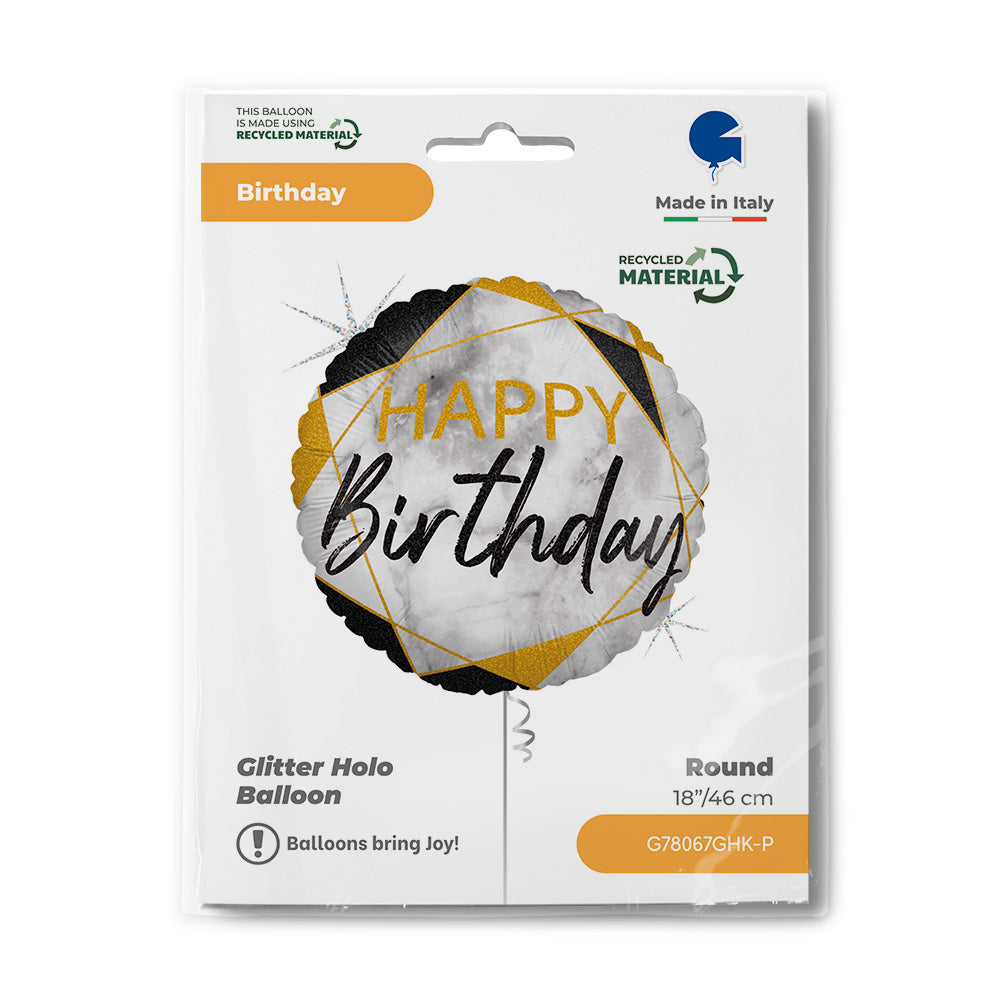 Happy Birthday Marble Mate Black Round Balloon