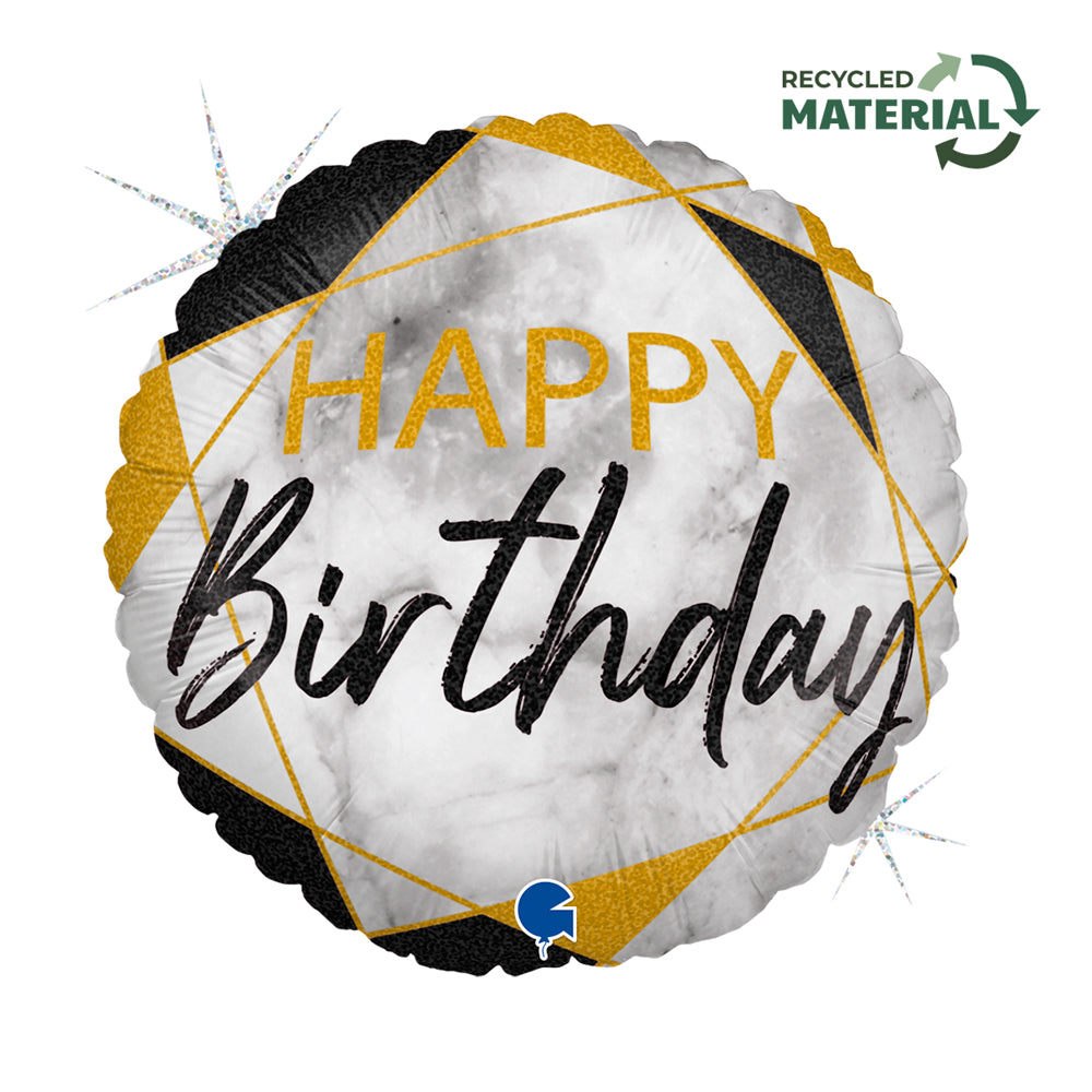 Happy Birthday Marble Mate Black Round Balloon