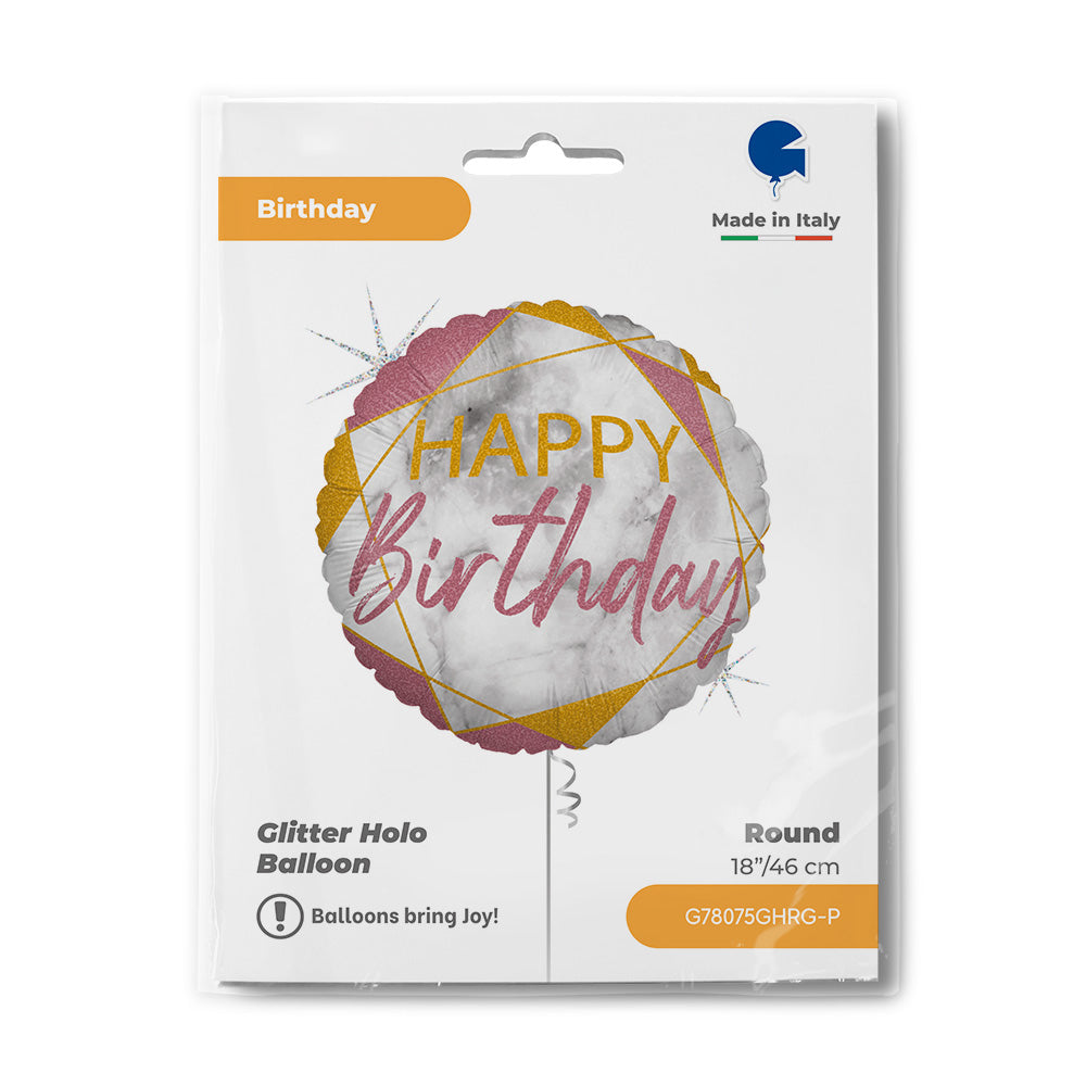Marble Pink Happy Birthday Round Balloon
